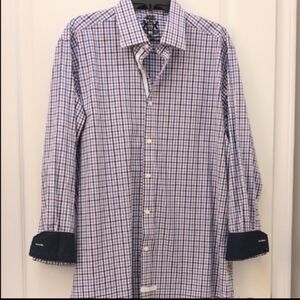English Laundry Flip Cuff Men's Dress Shirt. Purple/Blue Check. Size Large